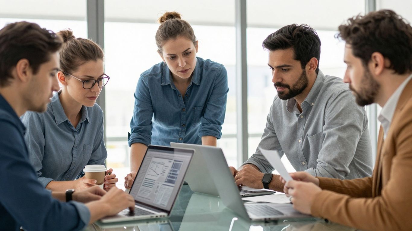 Colleagues reviewing AI workflow operations
