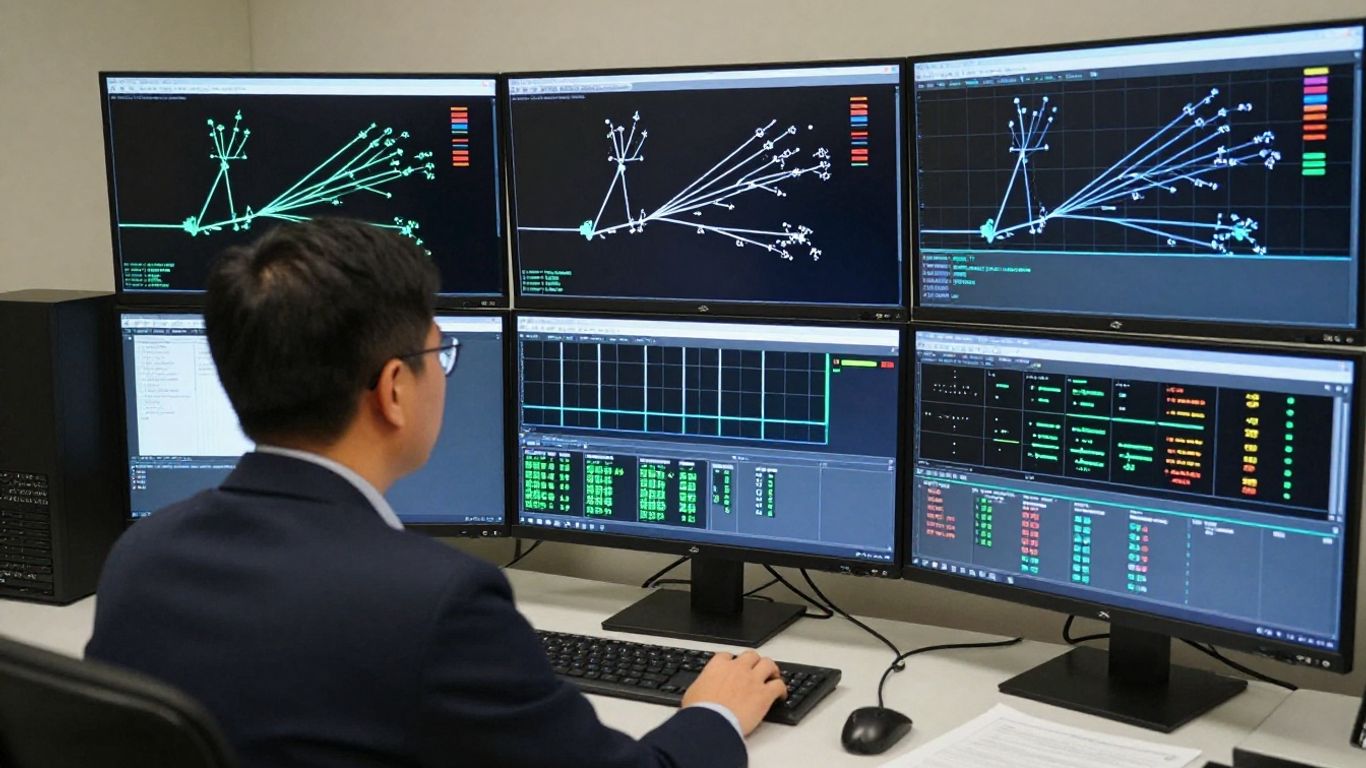 Photographic control room with AI workflow monitoring screens