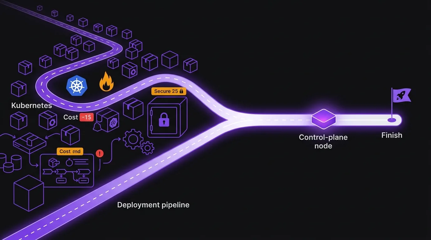 Fork diagram comparing building your own AI agent infrastructure — Kubernetes, secrets, custom billing — versus renting a managed control plane.